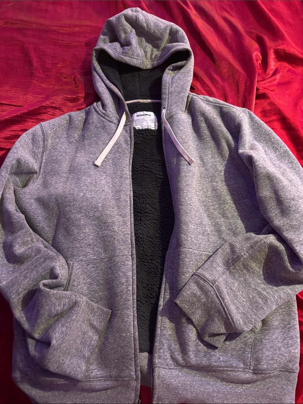 Sonoma Gray Hooded Zip Jacket with Black Sherpa Lining